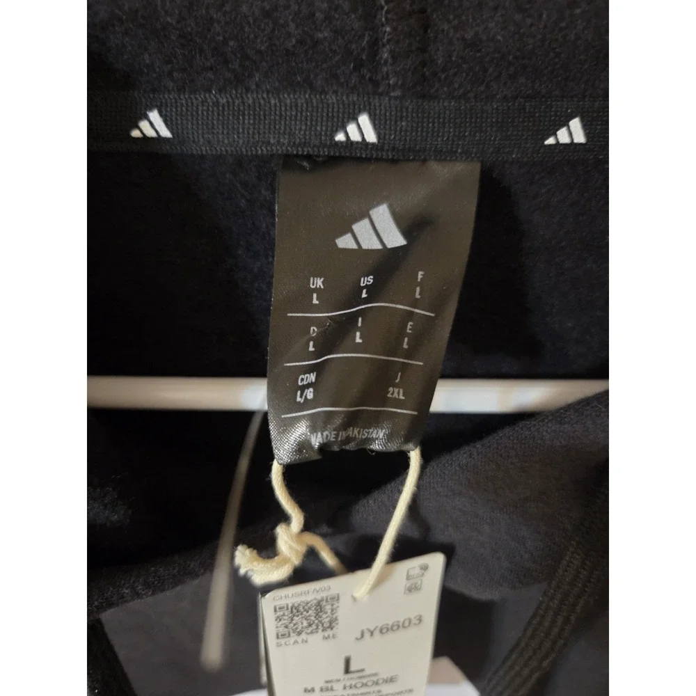 Adidas Black Hoodie Pullover Sweatshirt Kangaroo Pocket Men's L NWT